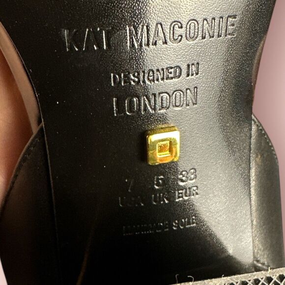 Kat Maconie Black Strappy Block Heels Gold Buckle Abstract Funky Size 7 Size 33 - Picture 5 of 6